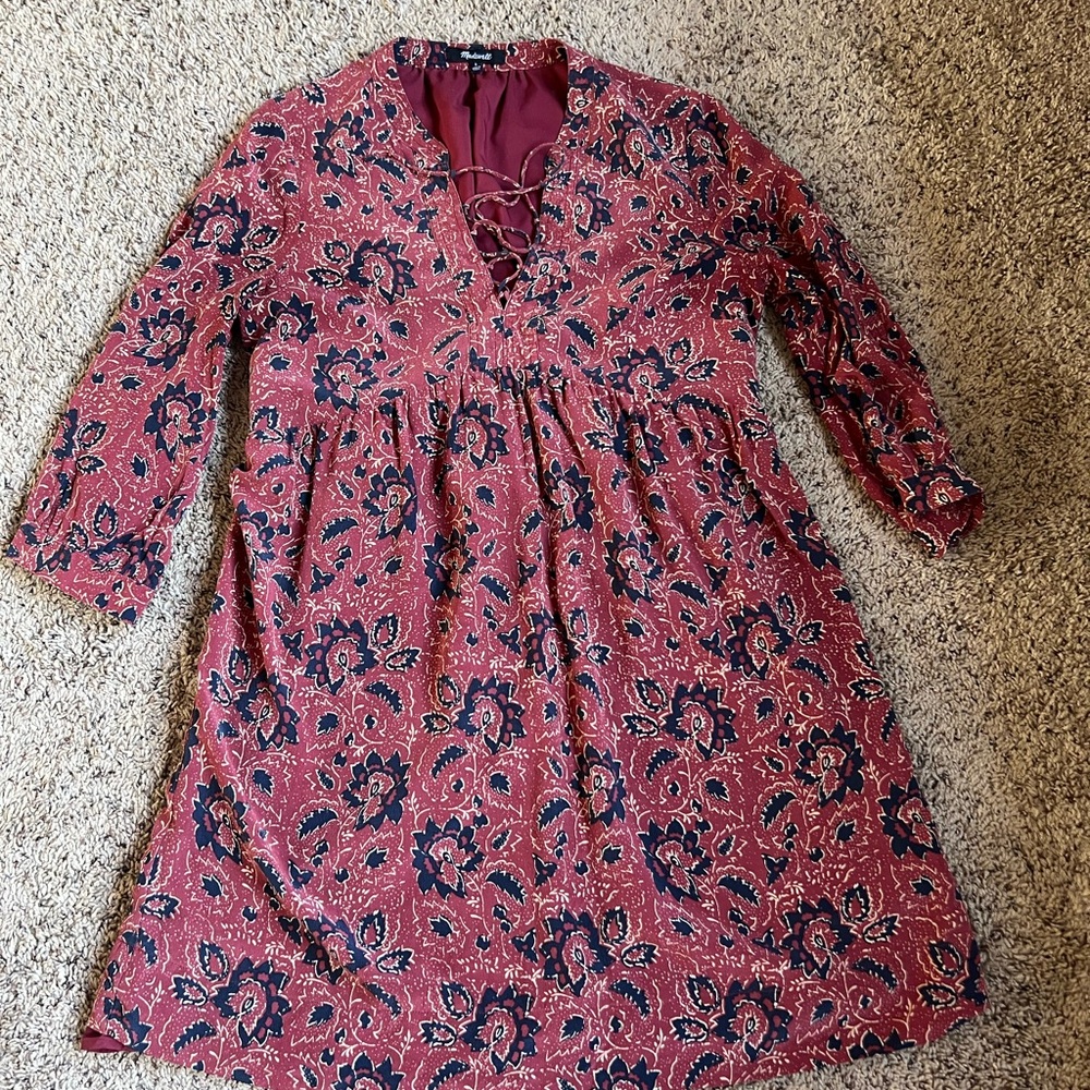 Madewell Dress Women Small Mini Red Peasant
